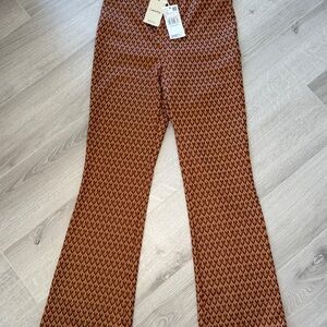 Mango Committed Printed Flare Knit Pants Retro Geometric NWT Sz M